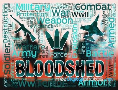 Bloodshed Words Shows Armed Conflict And Battles Stock Image