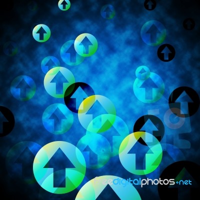 Blue Arrows Background Means Circles And Floating Upwards Stock Image