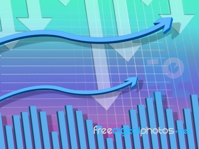 Blue Arrows Background Shows Downwards Pointing And Columns
 Stock Image