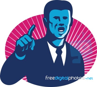 Blue Businessman Politician Pointing Retro Stock Image