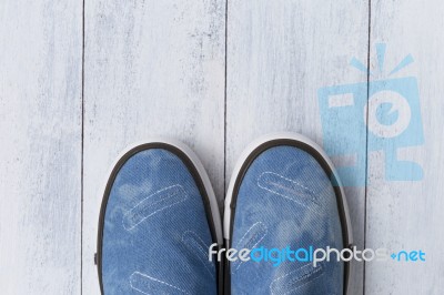 Blue Canvas Walking Shoes Stock Photo