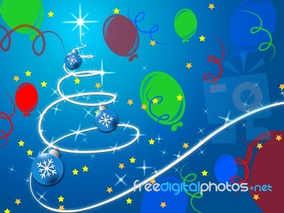 Blue Christmas Tree Background Shows December Holidays And Ballo… Stock Image