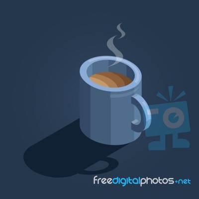 Blue Cup Of Coffee Isometric Stock Image