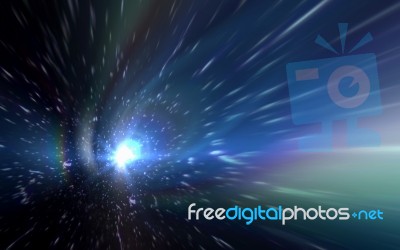 Blue Digital Lens Flare In Black Background Horizontal Frame War… Stock Image