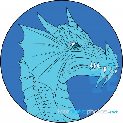 Blue Dragon Head Angry Circle Drawing Stock Image