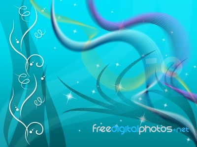 Blue Floral Background Shows Curves Plants And Stars
 Stock Image