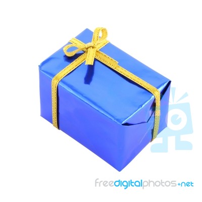 Blue Gift Box Wrinkle Corner On White Background Stock Photo