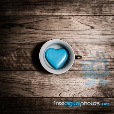 Blue Heart Ceramic In Coffee Cup Stock Photo