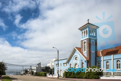 Blue Historic Church, Punta Del Este Uruguay Stock Photo