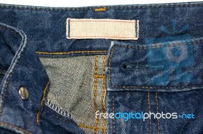 Blue Jeans With White Cloth Label Stock Photo