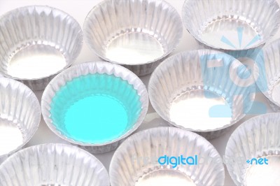 Blue Jelly Mold Tin For Bakery On White Background Stock Photo