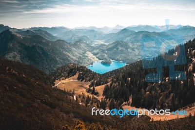 Blue Lake In The Middle Of The Mountains Stock Photo