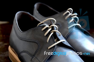 Blue Leather Man Shoes Stock Photo