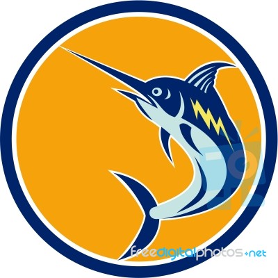 Blue Marlin Fish Jumping Circle Retro Stock Image