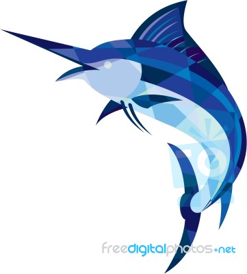 Blue Marlin Fish Jumping Low Polygon Stock Image