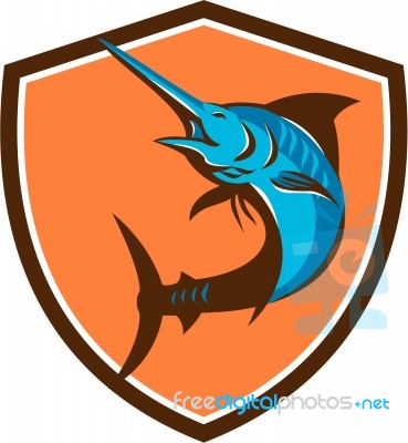 Blue Marlin Fish Jumping Shield Retro Stock Image