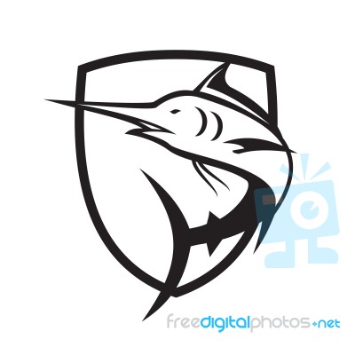 Blue Marlin Jumping Crest Black And White Stock Image