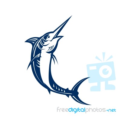 Blue Marlin Jumping Retro Stock Image