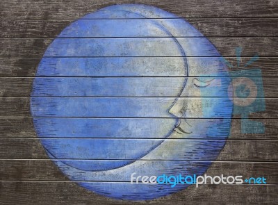 Blue Moon Painting On The Wooden Floor Stock Photo