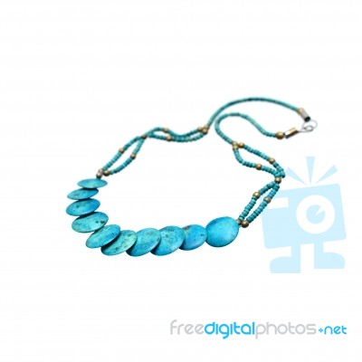 Blue Necklace Isolated On White Stock Photo