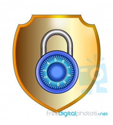 Blue Padlock In Gold Shield Stock Image