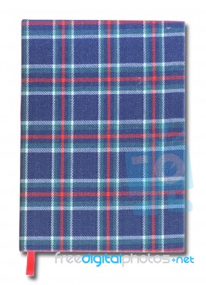 Blue Plaid Covered Notebook Isolated On White Background Stock Photo