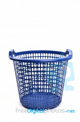 Blue Plastic Basket Isolated Stock Photo