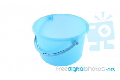 Blue Plastic Bucket On White Background Stock Photo