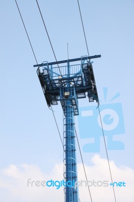 Blue Pole Of Cable Car Stock Photo