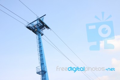 Blue Pole Of Cable Car In Sky Stock Photo