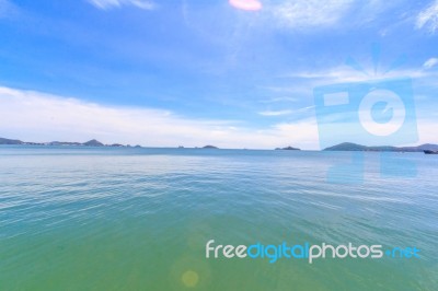 Blue Sea Water Surface On Sky Stock Photo