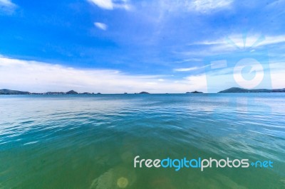 Blue Sea Water Surface On Sky Stock Photo