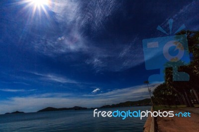 Blue Sea Water Surface On Sky Stock Photo