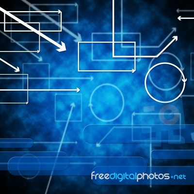 Blue Shapes Background Means Rectangles Arrows And Circles
 Stock Image