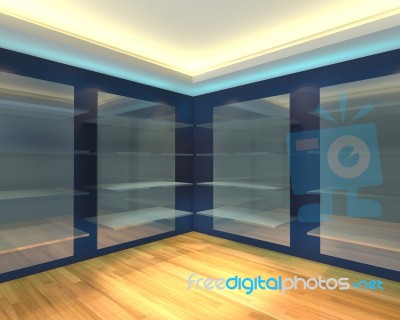 Blue Shelves In Brown Empty Room Stock Image