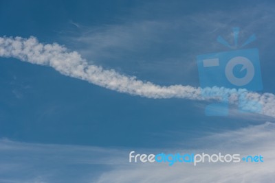 Blue Sky With White Line Clound Shape As Background Stock Photo