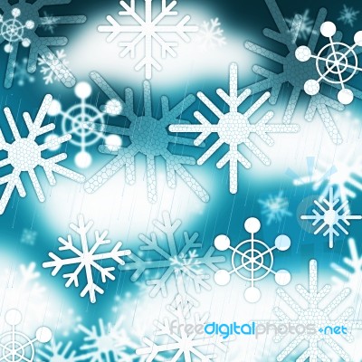 Blue Snowflakes Background Means Frozen Sky And Winter
 Stock Image