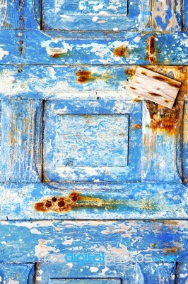 Blue Stripped Paint In   Rusty Nail Stock Photo