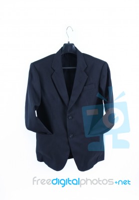 Blue Suit On White Background Stock Photo