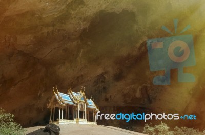 Blue Thai Old Pavilion Constructed In The Big Cave Stock Photo