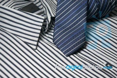 Blue Tie On Men Shirt Stock Photo