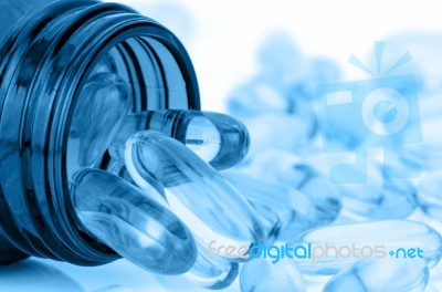 Blue Tone Of Soft Gelatin Capsule Stock Photo