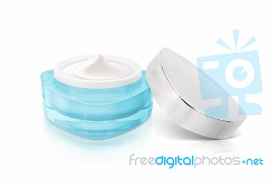 Blue Triangle Cosmetic Jar On White Background Stock Photo