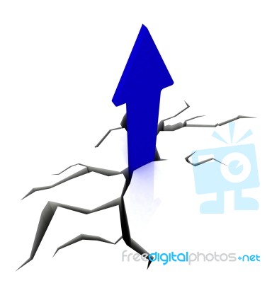 Blue Upward Arrow Shows Breakthrough Stock Image