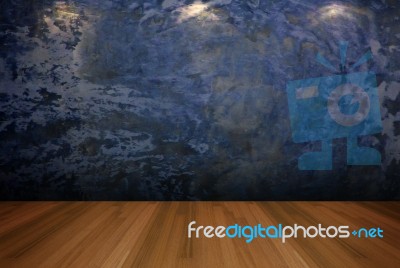 Blue Wall With Wooden Floor Stock Image