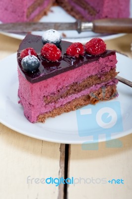 Blueberry And Raspberry Cake Mousse Dessert Stock Photo