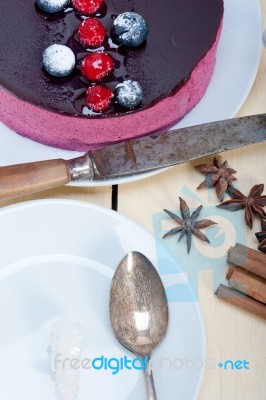 Blueberry And Raspberry Cake Mousse Dessert Stock Photo