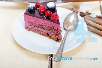 Blueberry And Raspberry Cake Mousse Dessert Stock Photo