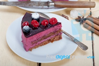 Blueberry And Raspberry Cake Mousse Dessert Stock Photo