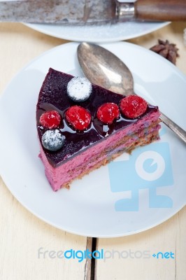 Blueberry And Raspberry Cake Mousse Dessert Stock Photo